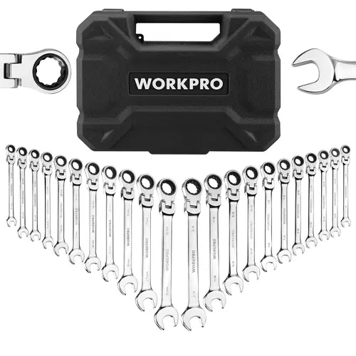 #toolupgrade WORKPRO 22-Count Ratcheting Wrench Set, Flex-Head Ratchet Combination Wrench Sets with Organizer Box, 72 Teeth, Metric 6-18mm & SAE 1/4-3/4"