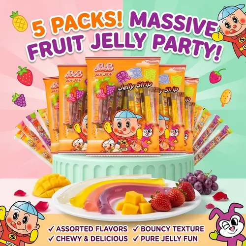 JINJIN 5Packs Jelly Strips - Jelly Filled Straws in Assorted Flavors - Net Weight 14.1 Oz per Pack - Snack, Dessert