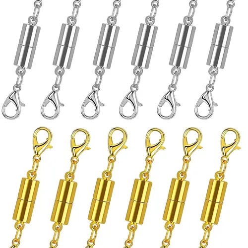 12 Pack Magnetic Necklace Clasp Jewelry Extender, Magnetic Jewelry Clasp Replacement for Necklace Closure and Jewelry Making Supplies, Necklace Magnets, Jewelry Accessories