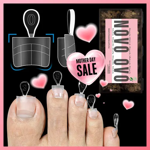 NOVO OVO Press on Toe Nail Tips, 300 Pcs Flexible Soft Gel with Guiding Line, Sharp Square Medium Half Cover, Adapts to Flat & Curved Nail Beds, Dip/Poly/Acrylic Ok for Salon & DIY Pedicure, Manicure at Home Beauty Product,sohochic