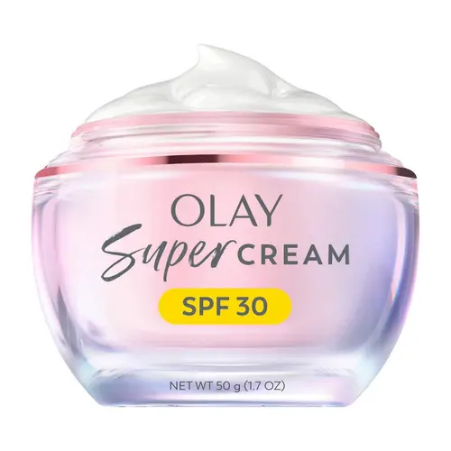 Olay Super Cream Facial Sunscreen SPF 30 - Luxury Dewy Lightweight Hydrating Smoothing Moisturizer for Normal Skin, No White Cast, Promotes Radiant Skin