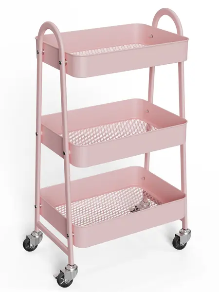 Sweetcrispy 3 Tier Metal Rolling Utility Cart with Transport Wheels - Home Organizer Storage, Kitchen & Bathroom Storage Rack, Corner Utility Carts for Narrow Spaces, Multilayer Shelf for Bedside Use