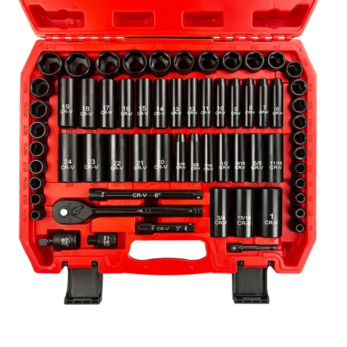 64-Piece SAE/Metric Socket Wrench Set, Cr-V Steel 6-Point Deep & Shallow Sockets, 6-24mm & 5/16-1" Sizes, Adapters, 72T Handle, SAE Metric Tools, Socket Wrenches, Drive Sockets, Socket Combination Tool toolupgrade