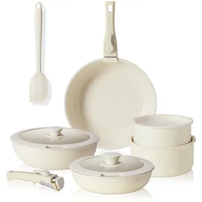 【Deal】Sweetcrispy 12 Pcs Pots and Pans Set with Detachable Handle, Granite Coating, Induction Compatible, Dishwasher & Oven Safe, Food-Safe Cooking Set
