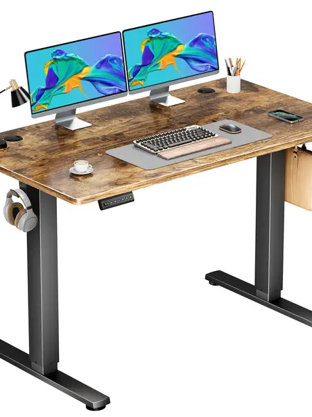Sweetcrispy Electric Height-Adjustable Stand Up Desk - 48"x24" Modern Ergonomic Wood Desktop Style Workstation, 176 lbs Capacity Office Furniture with Integrated Monitor Stand, Durable Ergonomic Adjustable Desk for Bedroom, Desktop Style Desks & Workstati