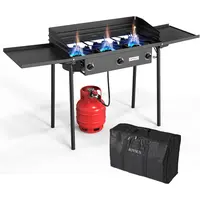 ROVSUN 2/3 Burner Propane Gas Stove with Side Shelf & Carrying Bag, 150,000/225,000BTU Outdoor Burner with Wind Panel & CSA Listed Regulator, Picnic Cooker for Home Patio Cooking Camping Brewing Turkey Frying