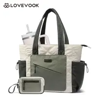 LOVEVOOK Laptop Tote Bag for Women, Large Quilted Puffer Tote bag with Four Cup Holders, Work and Travel Shoulder Bag, Lightweight Puffy bag, Nurse Handbag
