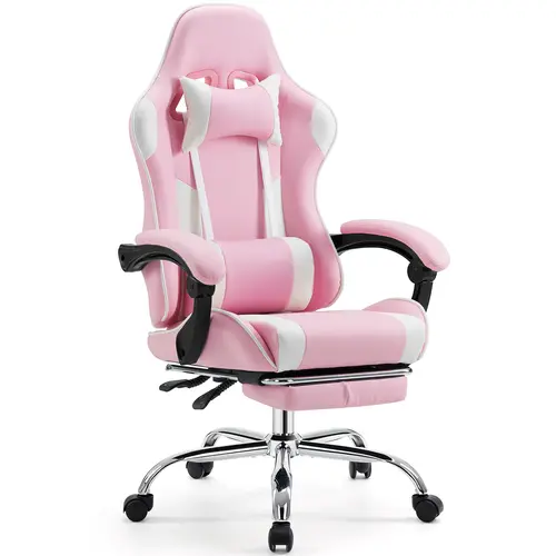 Sweetcrispy Ergonomic Gaming Desk Chair - PU Leather Reclined Recliner with Footrest, Lumbar Support, Headrest, Fixed Arms, Height Adjustable, 360° Swivel for Office Use