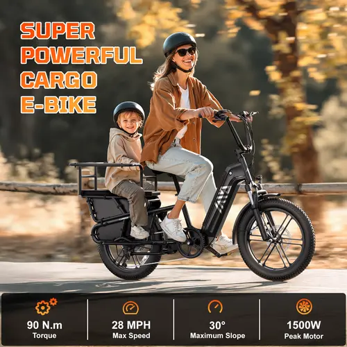 Summervibes TST Carrier Adult Electric Cargo E Bike - 1300W/90Nm Tuned Rear Hub Motor, 28 mph Speed, 48V/15AH Battery, 60-80 Mi Range, 20x3" Fat Tyres, 7-Speed, LCD Display, Alloy Frame, Lightweight for Safe Commuting