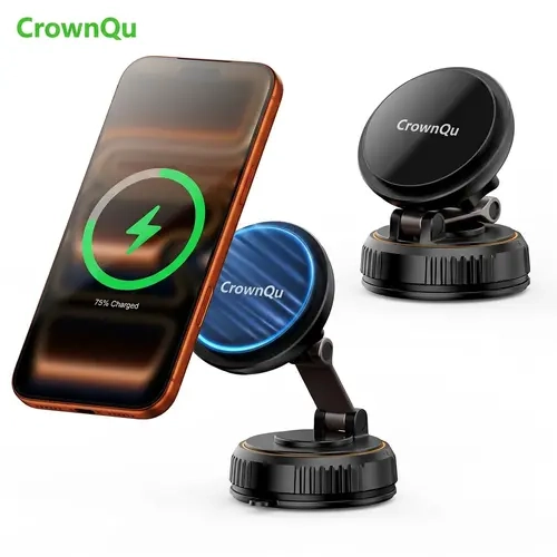 Magnetic Wireless Charger - 15W Fast Charging, Instant Cooling Fan, LED Light Magsafe Car Phone Holder Pad, Compatible with iPhone17/16/15/14/13/12 Series, Galaxy S25, Pixel 10, Magnetic Phone Charger Cellphone Car Accessories Car Foldable Mount, Adjustab