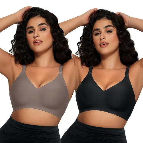 OEAK 2PCS Women Comfortable Push Up Jelly Bras Wireless Seamless Adjustable Bra Buttery Soft Everyday Tshirt V Neck Bra Convertible Bra
