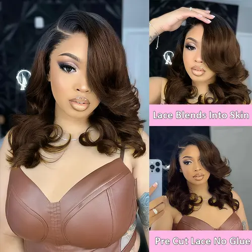Pizazz Balayage T1b/4 Ombre Colored Body Wave Wig 280% Density Side Part Layer Cut Lace Wig 8x5 Glueless Wigs Body Wave Pre Cut /Pre Bleached /Pre Plucked