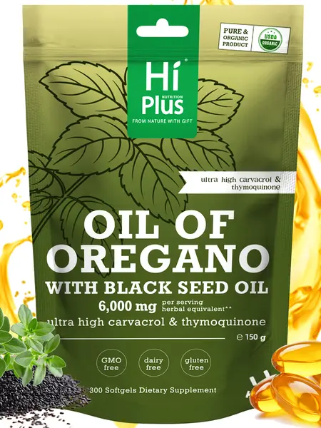 HiPlus Nutrition Oregano Oil with Black Seed Oil Softgels | Immune Support,Antioxidant Boost | with Black Seed Oil & High Carvacrol | Non-GMO, Plant-Based | 300 Count