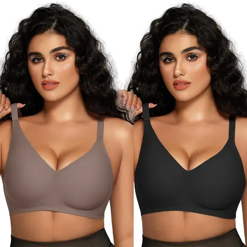 OEAK 2PCS Women Comfortable Push Up Bras Wireless Seamless Full Coverage Jelly Bra Buttery Soft Everyday Tshirt Bra Convertible Bra