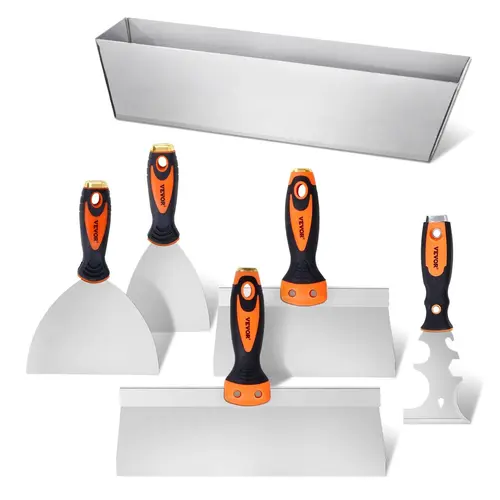 【toolupgrade】VEVOR 6PCS Corrosion-Resistant Metal Blade Putty Knife Set, Multi-Size 3"-12", 3" Scraper, 3" Nail Puller, Tough Scraper, 0.02" Stable Stainless Steel Pan, Practical Painter Tool, Sturdy Home Improvement Construction Tools, Easy to Clean