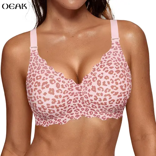 OEAK Women Jelly Bras No Underwire Scalloped V Neck Push Up Bra Buttery Soft Tshirt Bra Seamless Full Coverage Everyday Bras