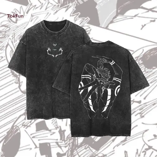 Sukuna JJK Vintage Cotton Tee Jujutsu Kaisen Anime Double Printed Oversized Washed T-Shirt Unisex Mineral Anime Manga Washed Heavy Cotton T-shirt, Gift For Anime Fan, Anime Lover