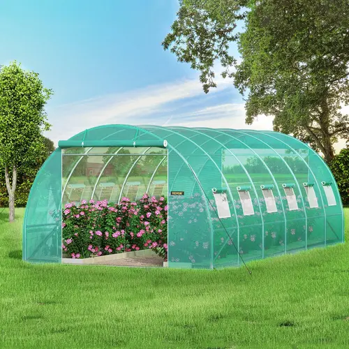 【Back to School】VEVOR Modern Walk-in Metal Tunnel Greenhouse, Portable Plant Hot House with Galvanized Steel Hoops, 3 Top Beams, Diagonal Poles, Zippered Doors, Roll-up Mesh Windows for Cross Ventilation & Debris Blocking, Ideal for Veggies & Flowers, Mes