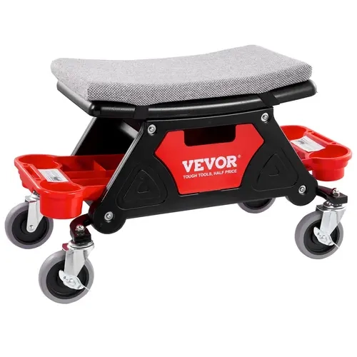 【Back to School】VEVOR Swivel Mechanics Stool, 300 LBS Capacity Rolling Seat with 4" Wheels, 3 Slide-Out Trays & Drawer, Heavy-Duty Roller Creeper for Home Garage Automotive Maintenance, Car Cleaning Work & Car Tools