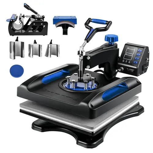 【Back to School】VEVOR Multifunction Digital Display Heat Press DIY Kit, 360° Rotation Swing Away, Dual-Tube 5℃ Even Heating, for T-Shirts, Caps, Mugs, Letters Printing, Blue Home Iron Appliance