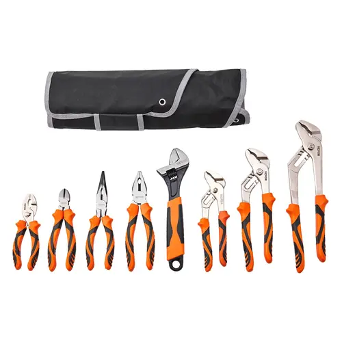 【Backtoschool】VEVOR 8-Piece Pliers Set, High Carbon Steel, 12"/10"/8" Groove Joint Pliers, 8" Linesman's Pliers, 6" Slip Joint Pliers, 8" Long Nose Pliers, 6" Diagonal Cutter, 10" Adjustable Wrench, and Tool Bag