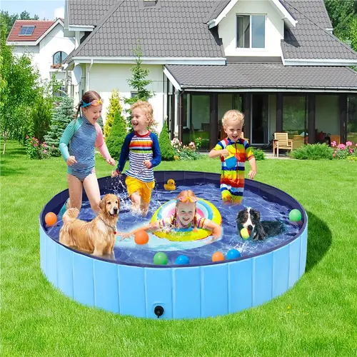 【Cooling】Yaheetech Foldable Pet Swimming Pool, Portable Dog Bath Tub Indoor and Outdoor, PVC Portable Wash Tub for Pet Dogs for Garden/Beach/Yard/Home Use
