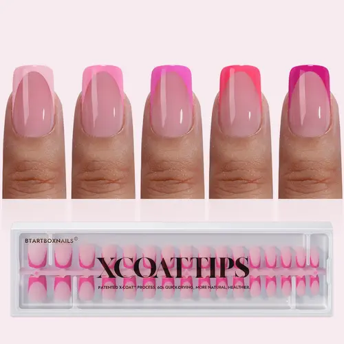 BTArtboxnails XCOATTIPS Press on Nails - 150pcs Pink Short Square or Almond French Tips, Pink Soft Gel False Nail, Soak Off Acrylic Fake Nails Extensions,sohochic