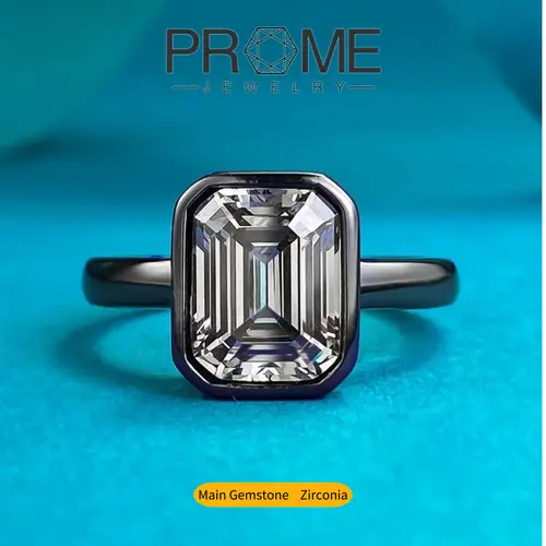 (SR031) Female Rectangular Asscher Cut Black and Grey Geometric Ring - Premium Craftsmanship, Bold Unique Fashion Elegant Ring Jewelry for Women’s Daily Wear Gift