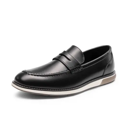 【BRUNO MARC Anniversary】 Men's Vegan Leather Closed-Toe Slip-On Penny Loafers - Footwear, Classical AP-Style, Deep Black, Business Casual Flat Walking Shoes for Business Casual Outfits, Closed Toe for Neat Polish, Fast On/Off, Black Loafers
