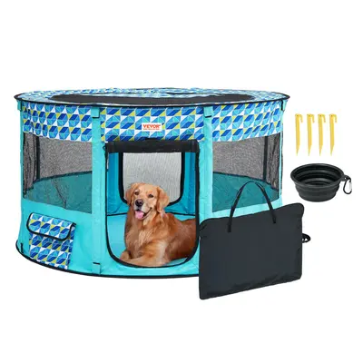 【Father's Day】VEVOR Foldable Pet Playpen, 44'' x 44'' x 24'' Portable Dog Playpen, Crate Kennel for Puppy, Dog, Cat, Waterproof 600D Oxford Cloth, Removable Zipper, for Indoor Outdoor Travel Camping (Round, L)