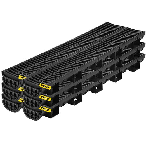 【Backtoschool】VEVOR Trench Drain System, Channel Drain with Plastic Grate, 5.8x3.1-Inch HDPE Drainage Trench, Black Plastic Garage Floor Drain, 6x39 Trench Drain Grate, with 6 End Caps, for Garden, Driveway-6 Pack