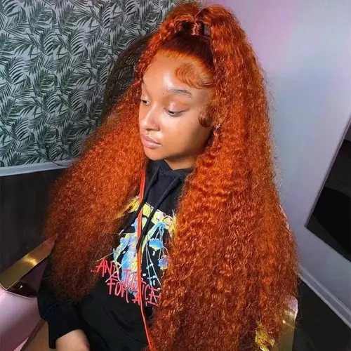 [Hot Sale ]ZLIKE Ginger Orange 13x6 Water Wave Density Hd Transparent Lace Frontal Wig Curly Deep Wave Wig Pre Plucked High Human Hair For Women dealsforyoudays
