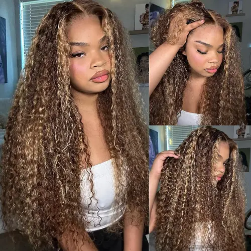 ZLIKE Highlight 13x4 Water Wave 180% Density Transparent  Lace Front wig Ombre Honey Blonde Curly wigs Human hair for Women #SummerVibes