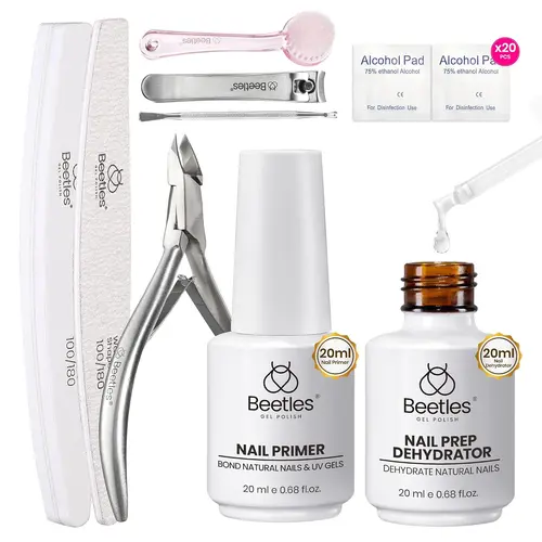 Beetles Nail Prep Kit Nail Dehydrator and Primer Nail Care Tool Kit 20ml Large Capacity Acid-Free & Hema-Free Dehydrate Bond Primer with Manicure Tools for Acrylic Nail for Women
