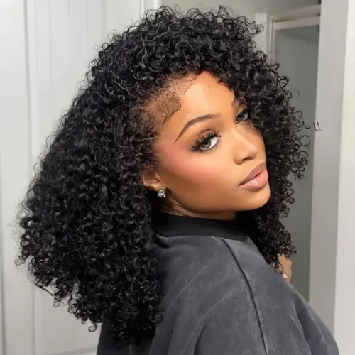 ISEE HAIR 250% Kinky Curly Wear Go Half Wig – Glueless Human Hair Wig Invisible Hairline Drawstring Seamless Blend Beginner Friendly Hairpiece No Leave Out Flip Over Wig Summer Hairstyles Budget Friendly Wig Beach Essential#SoHoChic#TikTokShopBackToSchool