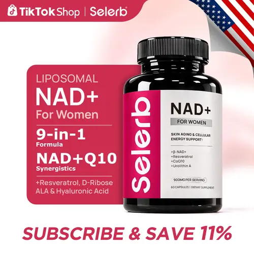 Selerb NAD+ Supplement for Women NMN Alternative Liposomal -β-NAD+, Trans-Resveratrol, CoQ10, D-Ribose - Supports Cellular Renewal, Energy & Skin Health - 60 Capsules Hydrolyzed Collagen Peptide Healthcare Fitness Vitamins