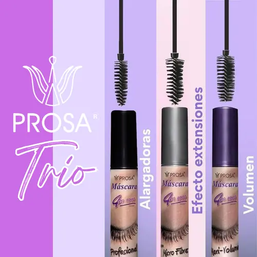 Prosa Voluminous Mascara 3-Piece Multi-Pack | Waterproof Makeup for Lengthening and Extension Effect Lashes, Cosmetic, Smudge Proof Mascara, Mascara Volume And Length Waterproof