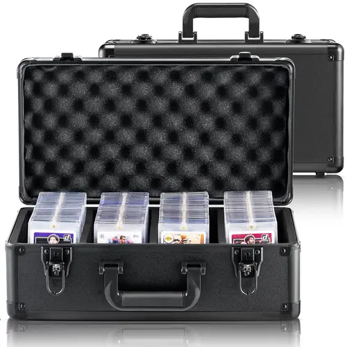 【Back to School】VEVOR 4-Slot Portable High Capacity Trade Card Box Organiser, Key-Locked Case with Foam Dividers, Fits 96 PSA, 68 BGS Card Slots, 76 SGC, 348 Top Loaders or 999+ Loose Collectibles, 999+ Loose Card Fit