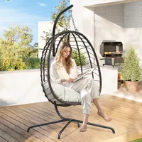 RIWENGO Hanging Egg Chair with Stand – Handwoven Rattan Patio Swing with Cushion, 350lb Capacity – Indoor/Outdoor Chic for Patio, Garden & Poolside