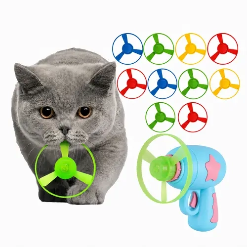 11 Pcs Cat Fetch Toy Set Launcher Gun, Flying Disc Toy, Cat Track Toy for Cat Training Hunting Chasing Interactive Cat Toys for Bored Indoor, Cute Kitten Kitty Toys, Flying Propellers For Dog and Puppy Toy Pet Supplies sohochic