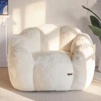 MAXYOYO Floral Bean Bag Chair for Adults, Ultra Soft Faux Fur Floor Sofa with Petal Back Reading Chair Stuffed Lazy Loveseat Couch for Living Room Bedroom Giant Size Mega Comfy Beanbag Sofa Lounge Beanbag, Summer Sale