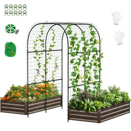 Lilypelle Rectangular 3-in-1 Galvanized Metal Elevated Planter Box with Tall Garden Arch Trellis - Wind-Resistant, Durable Climbing Stand for Outdoor Cucumbers, Grapes, Maximizing Small Garden Space,sohochic