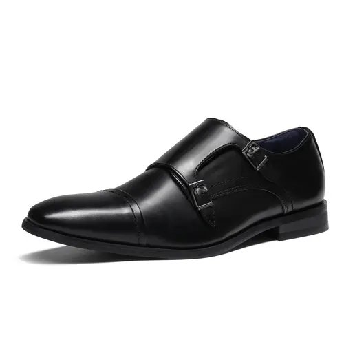 BRUNO MARC Men's Synthetic Leather Double Monk Strap Dress Shoes, Casual Slip-On Footwear for Office with Comfortable Cushioning, Business Style Shoes, Rubber, Men's Shoes,sohochic