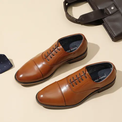 【BRUNO MARC Anniversary】 LOUIS_2 Brown Men's Lace-Up Oxford Shoes - 1 Inch Synthetic Artificial Leather Fashion Leather Shoes, Closed Comfortable Walking Business Footwear