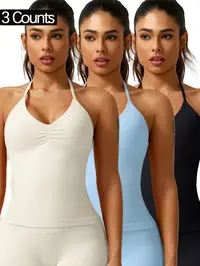 Women's Solid Color Ruched Halter Neck Sports Vest, Breathable Comfortable Backless Sports Tank Top, Fashion Gym Top for Gym Workout, Ladies Sportswear for Indoor Outdoor Wear, Breathable Workout Tops, Fitness Sport Top, Fitness Clothes, Fitness Apparel