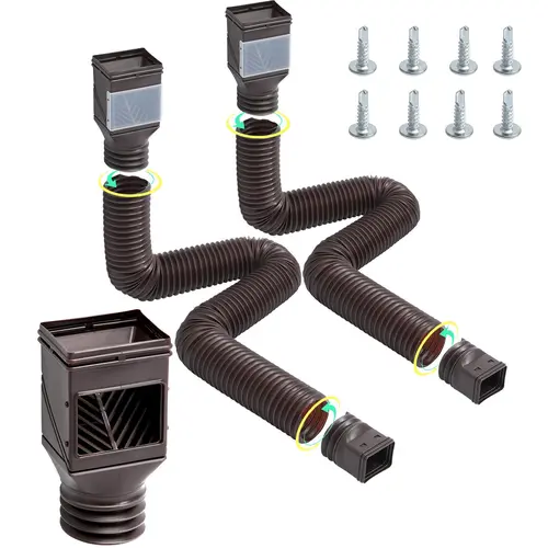 VEVOR Rain Gutter Downspout Extensions,  2-Pack Flexible Downspout Extender, Down Spout Drain Extension Extendable from 22" to 63", Gutter Extensions with Adapters, for Rainwater Drainage, Brown,summerwins