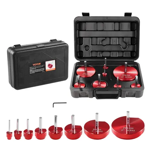 【toolupgrade】VEVOR Aluminum Alloy PVC Pipe Reamer Kit, Multi-Size Socket Saver for SCH 40 PVC/ABS/CPVC Fit, 1/2"-4" Sizes for Water Lines, Pipeline Repair Tool Storage Kit, Plumbing Work Tool for Swimming Pools