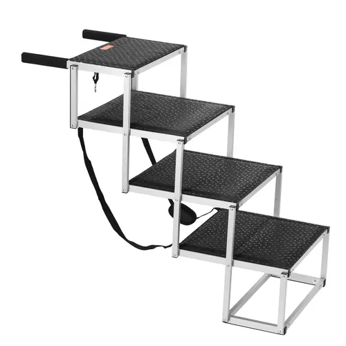 【toolupgrade】VEVOR Wide 4-Step Dog Car Stairs, Lightweight Aluminum Portable Pet Steps with Nonslip Surface, Easy Climbing, Tether Clips for Security, Trunk Door Access, Height Adjustable, Folds for Storage, Supports Up to 250 lbs for Cars, SUVs