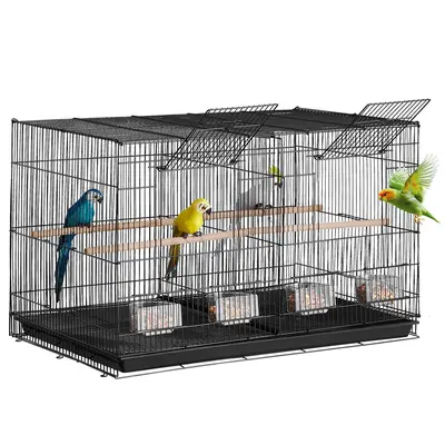 VEVOR Bird Cage,  18 in, Small Parakeet Cage with Divider, Sturdy Metal Bird Flight Cage, Travel Birdcage with 5 Perches & 4 Feeding Cups, Parrot Cage for Canaries Lovebirds Cockatiels Budgie, Black