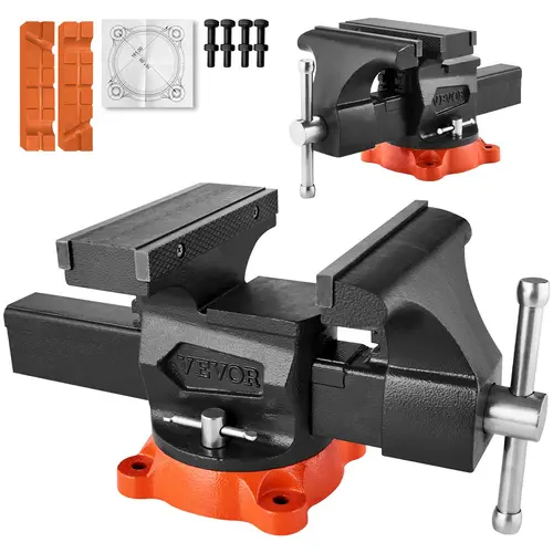 【toolupgrade】VEVOR 8" Jaw Width Bench Vise, 8" Max Opening, 3.7" Deep Throat, 360° Swivel Locking Base, Ductile Iron Heavy Duty Workbench Vise, 60mm, 6744lb Capacity, Dual-Jaws for Round Pipe Clamping